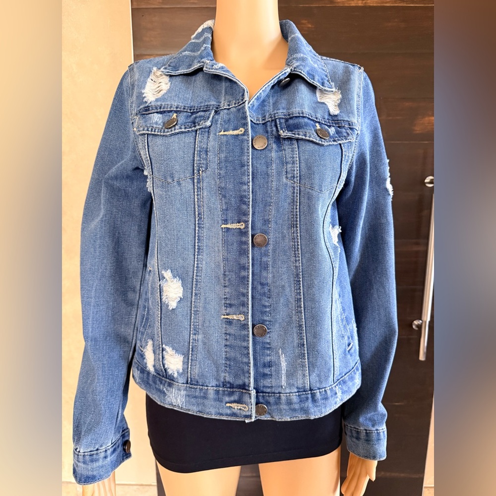 Upcycled Cisono Rodeo Distessed Denim Jacket Size M - Picture 2 of 5